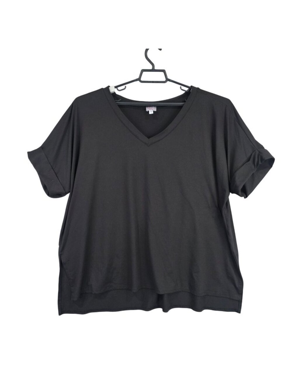 Womens MoCo Boutique Black V-Neck Short Sleeve Top Relaxed Fit Size 3X